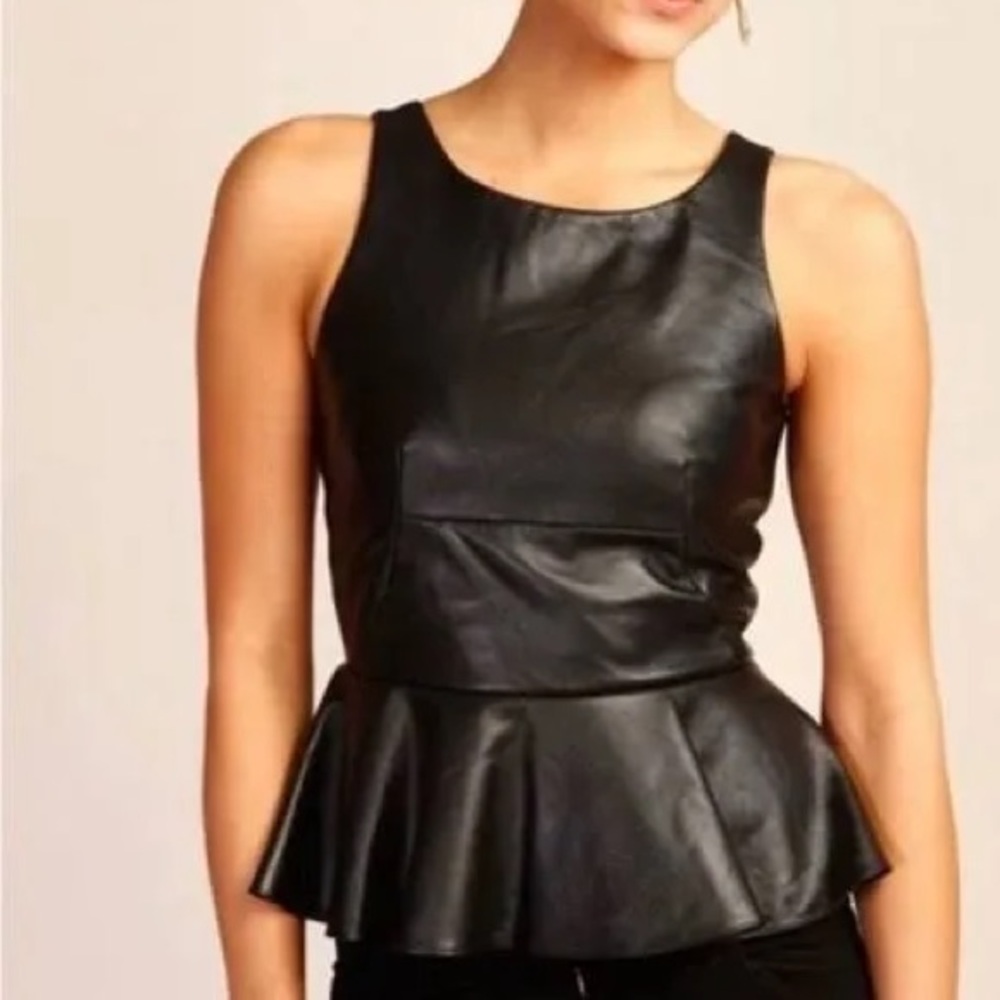Amanda Uprichard Faux Leather Peplum Top